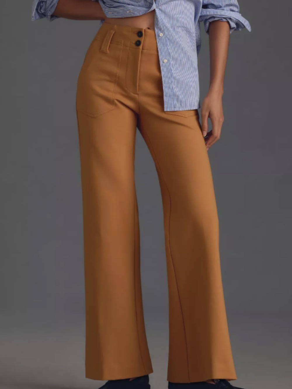 Anthropologie Maeve Naomi Ponte Wide-Leg Flare Pants Camel 2P Hemmed - Picture 1 of 6